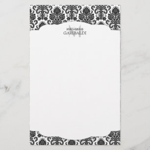 Modern Damask Black en White, gepersonaliseerd Briefpapier
