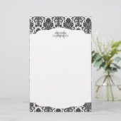 Modern Damask Black en White, gepersonaliseerd Briefpapier (Staand voorkant)