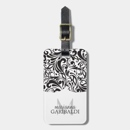 Modern Damask Black - Gepersonaliseerd Bagagelabel (Voorkant verticaal)