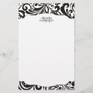 Modern Damask Black - Gepersonaliseerd Briefpapier