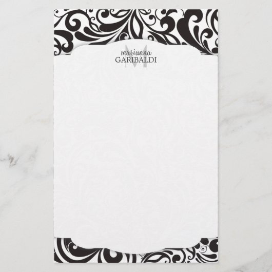 Modern Damask Black - Gepersonaliseerd Briefpapier (Voorkant)