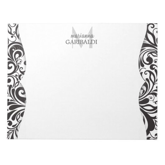 Modern Damask Black - Gepersonaliseerd Notitieblok (Voorkant)