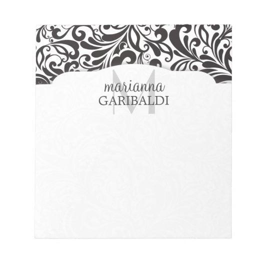 Modern Damask Black - Gepersonaliseerd Notitieblok (Voorkant)