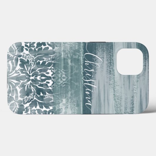 Modern Damask Blauwgroen Arty Pattern Case-Mate iPhone Case (Achterkant (horizontaal))