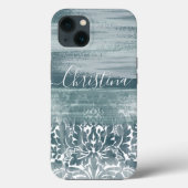 Modern Damask Blauwgroen Arty Pattern Case-Mate iPhone Case (Achterkant)