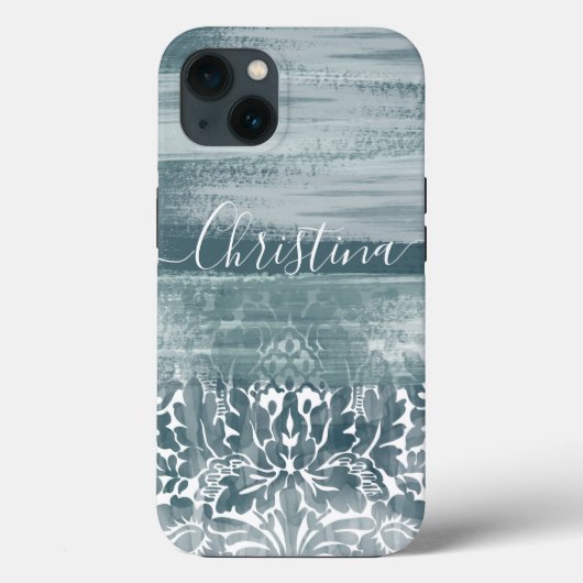 Modern Damask Blauwgroen Arty Pattern Case-Mate iPhone Case (Achterkant)