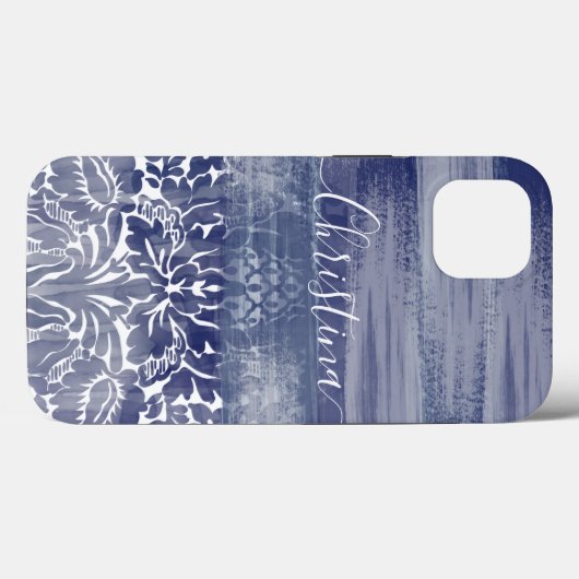 Modern Damask Blue Arty Pattern Case-Mate iPhone Case (Achterkant (horizontaal))