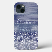 Modern Damask Blue Arty Pattern Case-Mate iPhone Case (Achterkant)