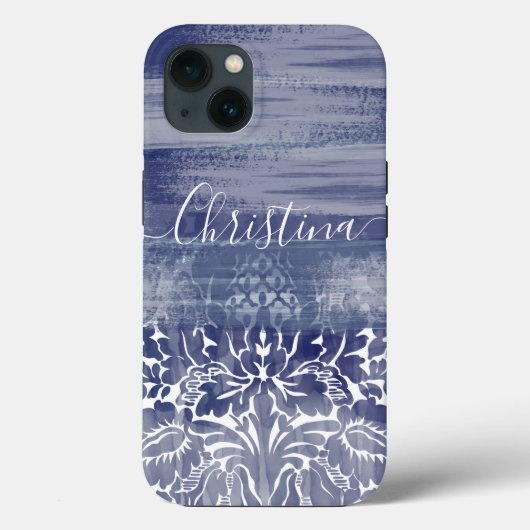 Modern Damask Blue Arty Pattern Case-Mate iPhone Case (Achterkant)