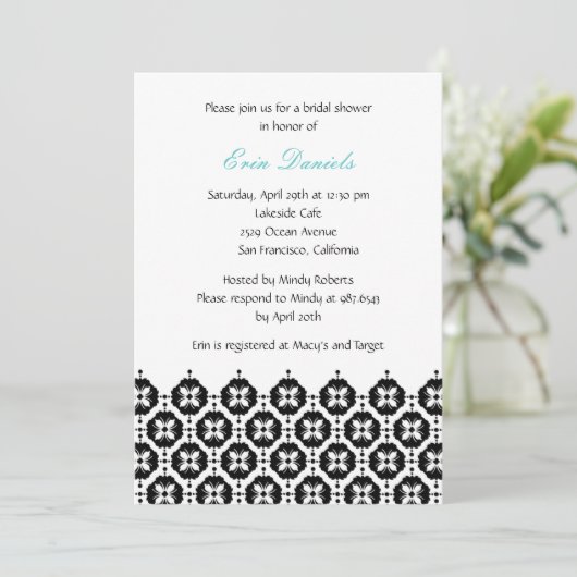Modern Damask Bridal Shower Invitation Kaart (Staand voorkant)
