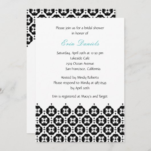 Modern Damask Bridal Shower Invitation Kaart (Voorkant / Achterkant)