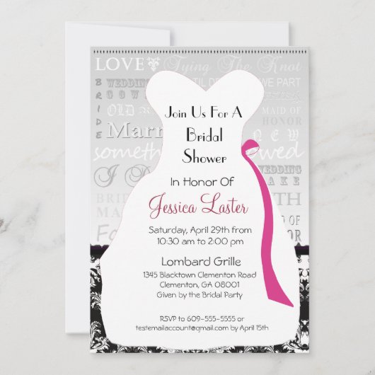 Modern Damask Bridal Shower Invitations Kaart (Voorkant)