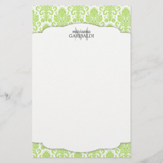 Modern Damask Green op maat Briefpapier (Voorkant)