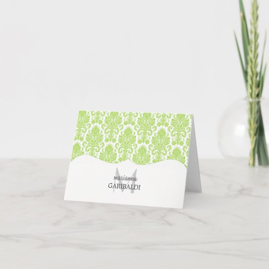 Modern Damask Green Personalized Notitiekaartje (Voorkant)