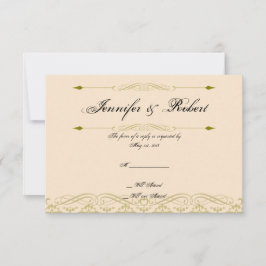 Modern Damask in Ivoor Gold Wedding Response Kaart