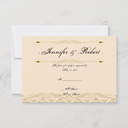 Modern Damask in Ivoor Gold Wedding Response Kaart (Voorkant)
