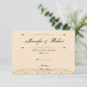 Modern Damask in Ivoor Gold Wedding Response Kaart (Staand voorkant)