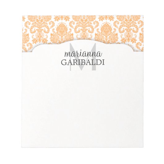 Modern Damask Oranje op maat Notitieblok (Voorkant)