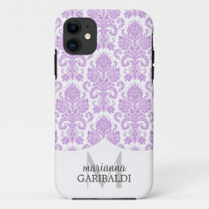 Modern Damask Paars Personalized iPhone 11 Hoesje