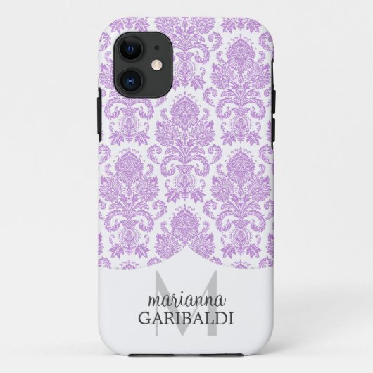 Modern Damask Paars Personalized Case-Mate iPhone Case (Achterkant)