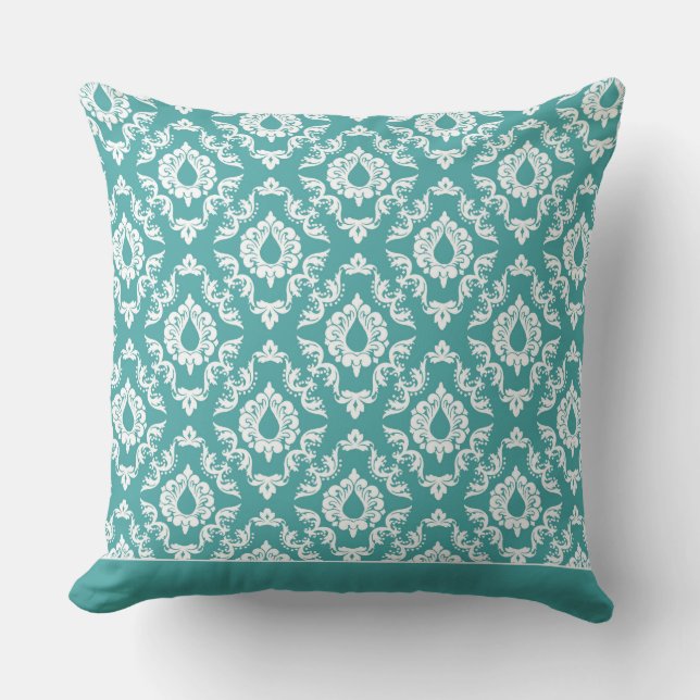 Modern Damask Pattern Pillow Blauwgroen Blue 2 - C Kussen (Voorkant)