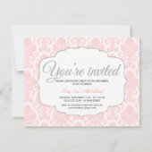 Modern Damask Pink Party Kaart (Voorkant)