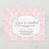 Modern Damask Pink Party Kaart (Voorkant / Achterkant)