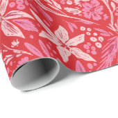 Modern Damask Poinsettia Ornament inpakpapier (Rol Hoek)
