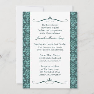 Modern Damask Quinceanera-uitnodigingen Kaart