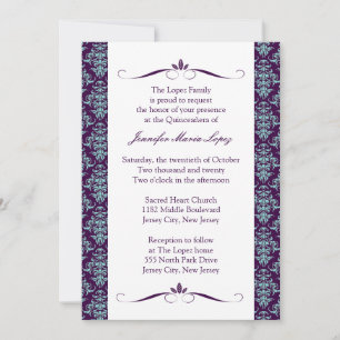 Modern Damask Quinceanera-uitnodigingen Kaart