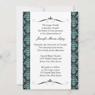 Modern Damask Quinceanera-uitnodigingen Kaart
