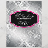 Modern Damask Real Estate Flyer Black Silver (Voorkant)