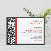 Modern Damask Red Border Afstuderen Uitnodiging (Staand voorkant)