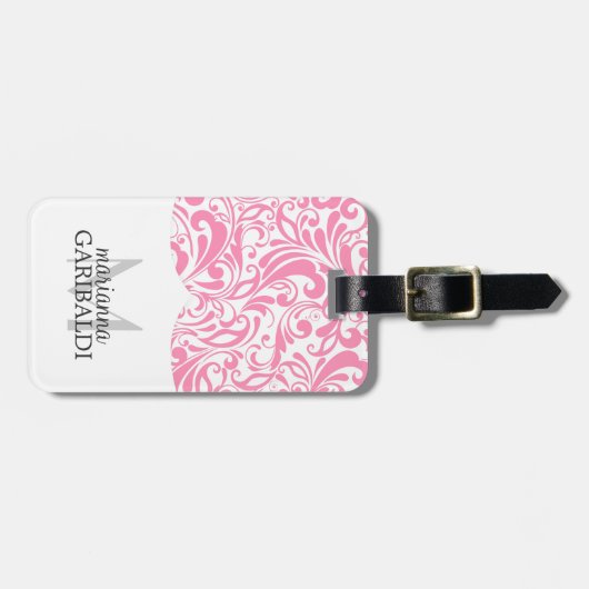 Modern Damask roze gepersonaliseerd Bagagelabel (Voorkant horizontaal)