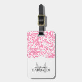 Modern Damask roze gepersonaliseerd Bagagelabel (Voorkant verticaal)