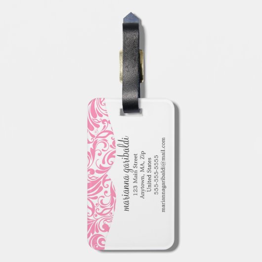 Modern Damask roze gepersonaliseerd Bagagelabel (Achterkant verticaal)