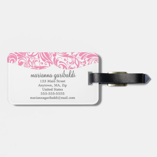 Modern Damask roze gepersonaliseerd Bagagelabel (Achterkant horizontaal)