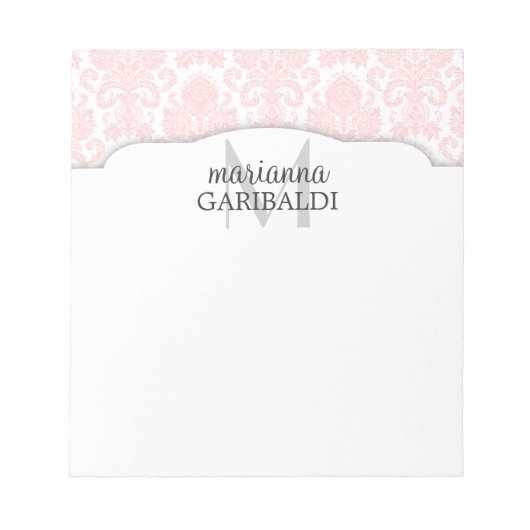 Modern Damask roze gepersonaliseerd Notitieblok (Voorkant)