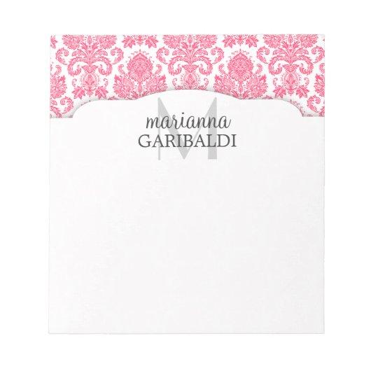 Modern Damask roze gepersonaliseerd Notitieblok (Voorkant)