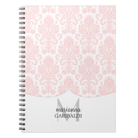 Modern Damask roze gepersonaliseerd Notitieboek (Voorkant)