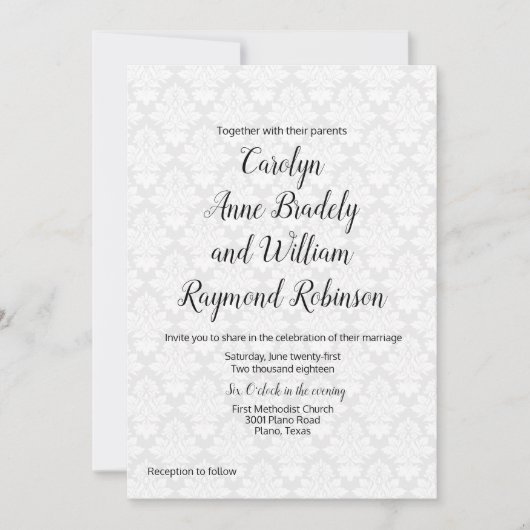 Modern Damask Wedding Uitnodiging (Voorkant)