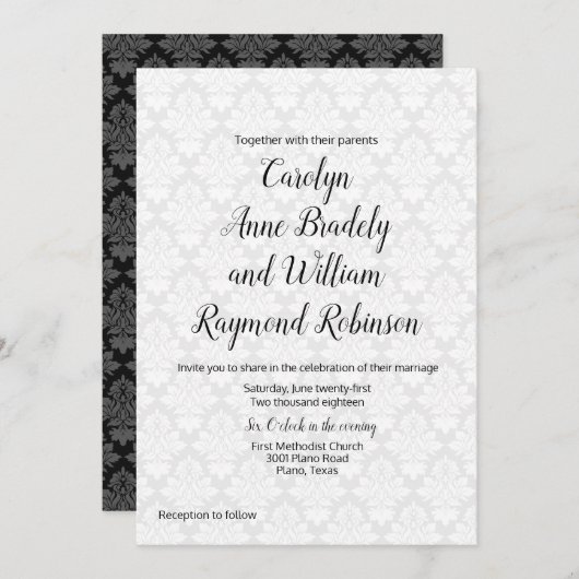 Modern Damask Wedding Uitnodiging (Voorkant / Achterkant)