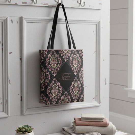 Modern damast Roos goud en glitter Tote Bag