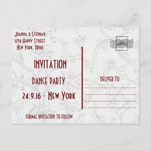 MODERN DANCE INVITATIE BRIEFKAART (Achterkant)