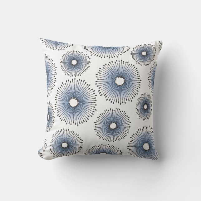 Modern Dandelion Flower Pattern Blue and White Buitenkussen (Voorkant)