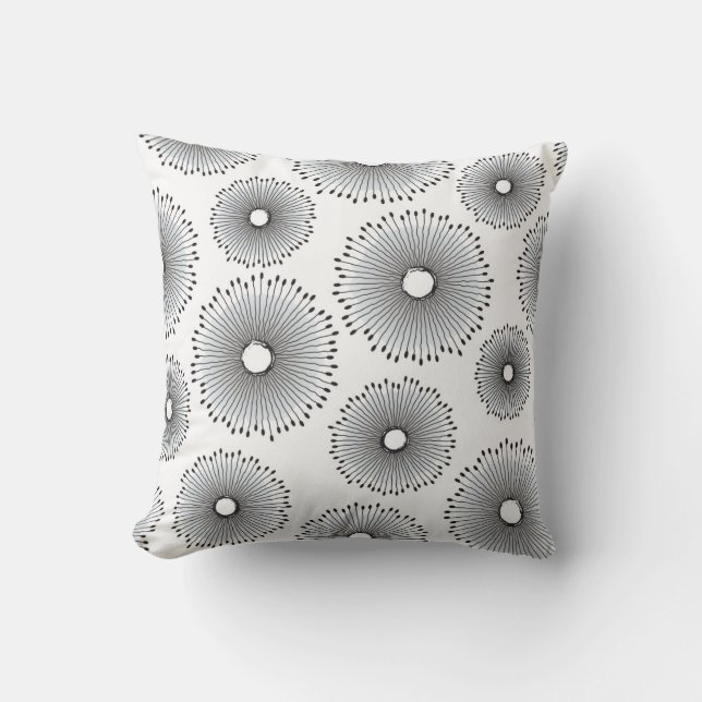 Modern Dandelion Flower Pattern in Grey Kussen (Voorkant)