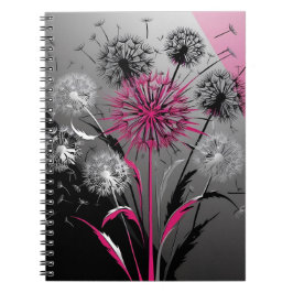Modern Dandelions Pink Black White Notebook Notitieboek