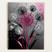 Modern Dandelions Pink Black White Notebook Planner (Voorkant)