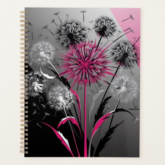 Modern Dandelions Pink Black White Notebook Planner (Voorkant)
