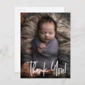 Modern Dank je script Baby Boy Foto geboorte Aankondigingskaart (Voorkant / Achterkant)